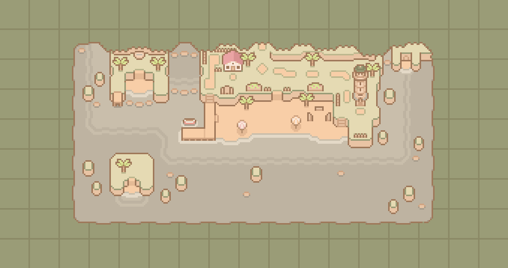 Beach map: Tackle Shop at the top centre, broken bridge to its west